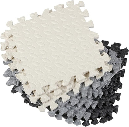 Shihanee Foam Floor Baby Tiles Foam Floor Mats Play Mats Bulk with Borders Interlocking for Kids Baby Playroom Nursery Gym (Black, White and Gray,64ft)