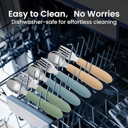 6 Pack Toddler Utensils, Toddler Forks and Spoons Set, Kids Silverware with Silicone Handle, 18/8 Stainless Steel Children Safe Flatware, BPA Free, Dishwasher Safe