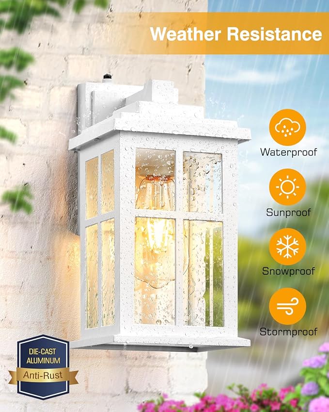 White Outdoor Light Fixture, 2 Pack Dusk to Dawn Exterior Lighting Fixtures, Anti-Rust Porch Lights, Dusk to Dawn Outdoor Lighting for House, Garage, Garden, Entryway, Doorway