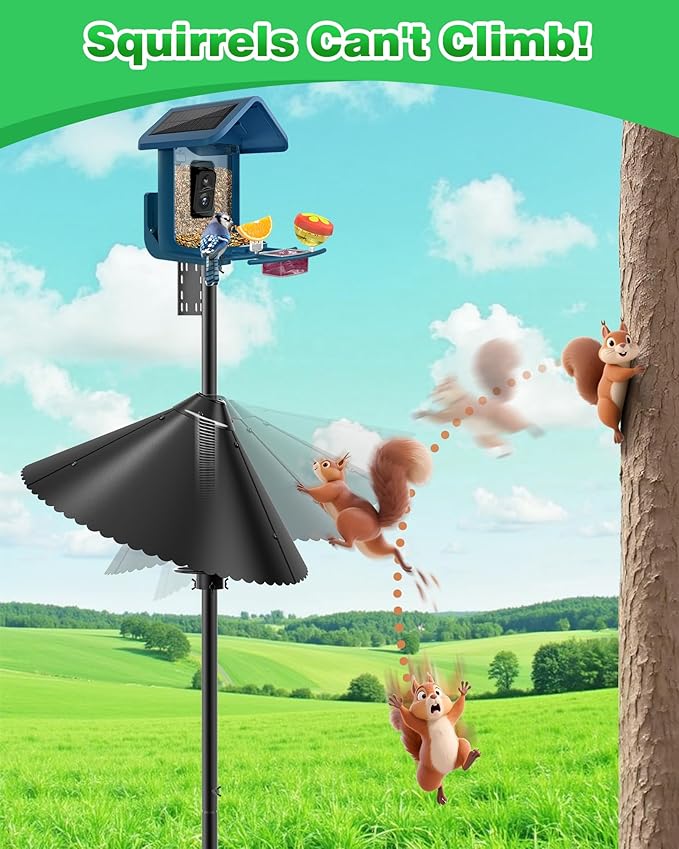 Metal Squirrel Baffle - Heavy Duty Squirrel Baffle for Bird Feeder Pole - Chew Proof Squirres Guard with Spring for Better Defense, Outside Pole Mount for Bird Feeder, 19 Inch