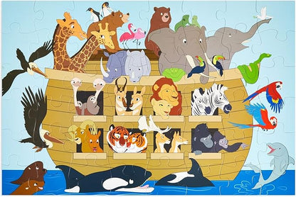 48 Piece Jumbo Floor Puzzle for Kids Ages 3-5 and 4-8, 2x3 Feet Giant Jigsaw Puzzles for Toddler Preschool Learning, Noah's Ark