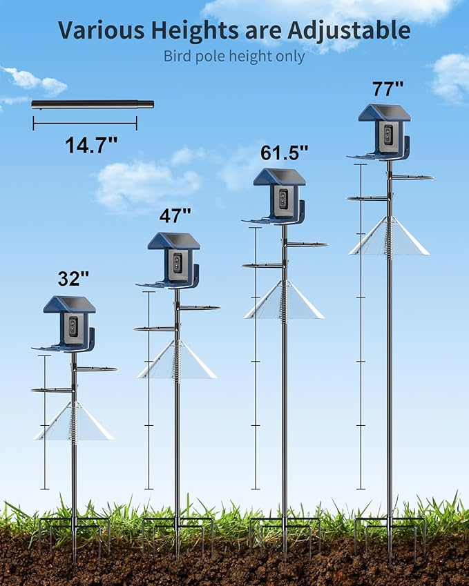 Bird Feeder Pole with Squirrel Baffle - 90 Inch Bird House Pole with Semicircular Hook for Outdoors, Squirrel Proof Baffle with Stainless Steel Spring for Better Defense, Slip-Fit Connection