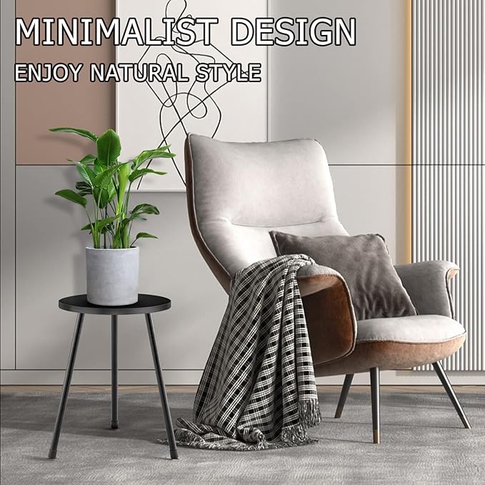 Plant Stand Indoor, Mid Century Wood Plant Stand Black Plant Table for Flower Pots, Tall Metal Plant Holder, Modern Home Decor Small Round Side End Table (11.8"x16")