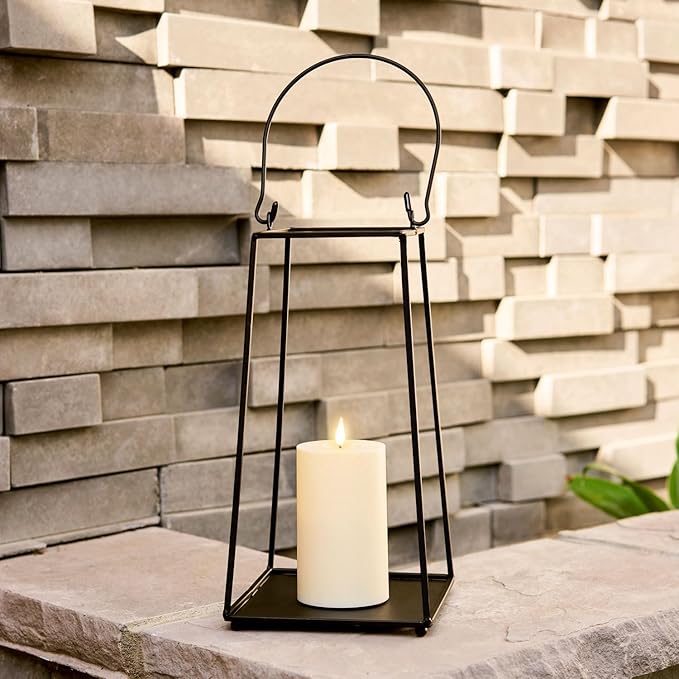 LampLust Black Lanterns Decorative Outdoor with Flameless Candle, 12 Inch, Black Metal Candle Lantern, No Glass, Batteries Included, Outdoor Lanterns for Front Porch or Patio, Farmhouse Outdoor Décor
