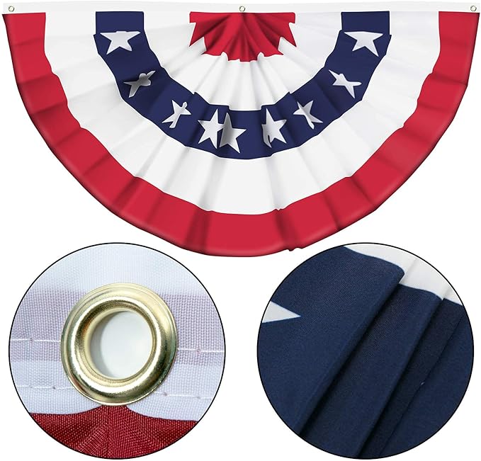 USA Pleated Fan Flag American US Bunting Flag Patriotic Half Fan Banner Flag with Canvas Header and Brass Grommets for 4th of July Memorial Day Indoor Outdoor Decoration (7, 1.5x3 Feet)
