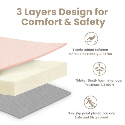 Baby Play Mat 50x50 Inches,1.3" Thick Padded Waterproof Floor Cushion & Playpen Mat with Vegan Leather,Non-Slip & Non-Toxic Nursery Rug for Infants, Toddlers & Kids(Pink)