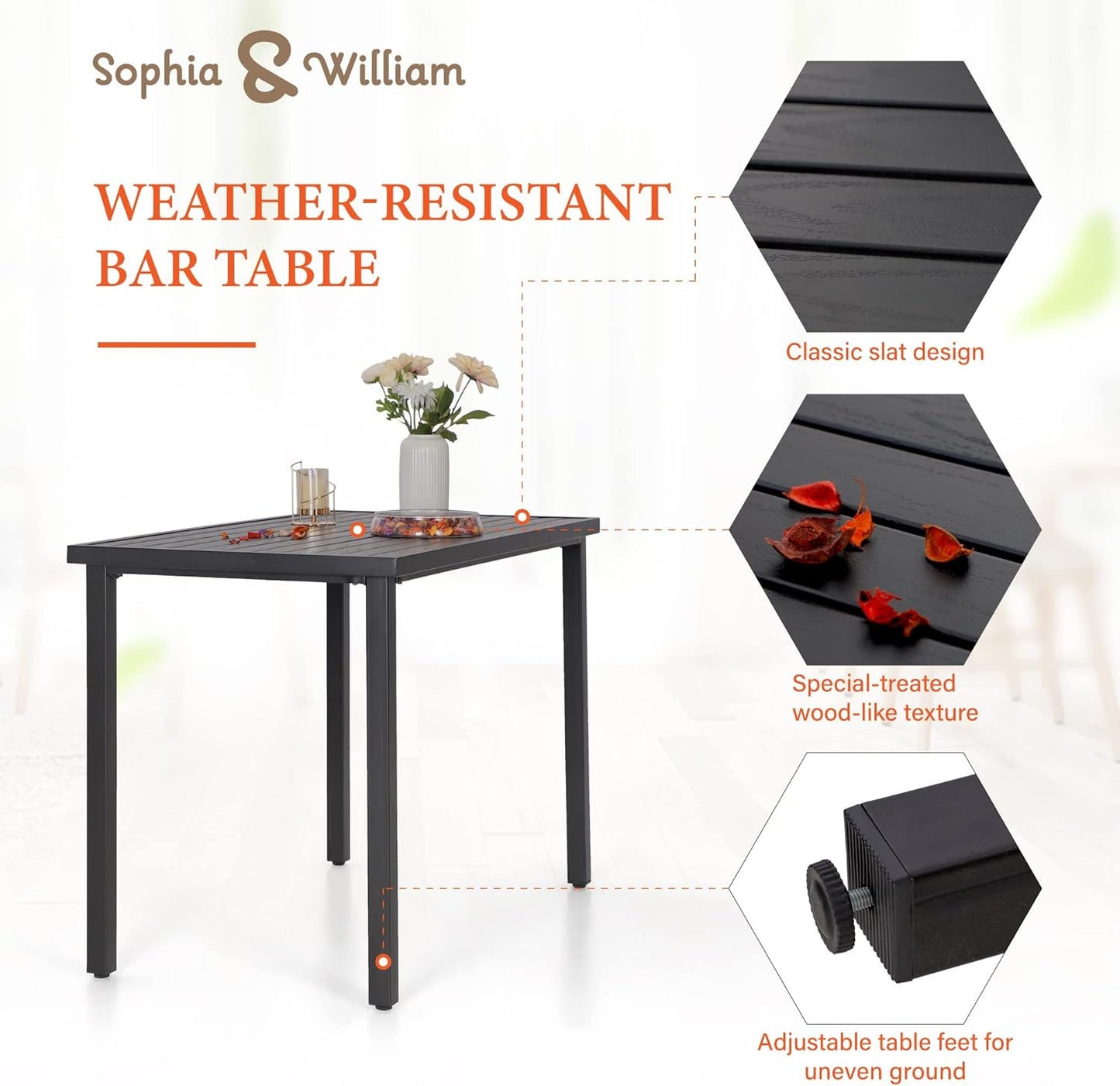 Sophia & William 5 Piece Patio Bar Set, Patio High Dining Set with 4 Swivel Bar Stools and 1 Rectangular Bar Table, All-Weather Outdoor Furniture with Seat Cushions