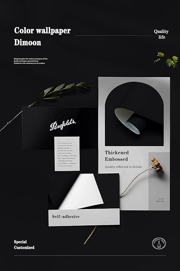 Dimoon 118''x23.6'' Black Peel and Stick Wallpaper Contact Paper Modern Self Adhesive Wall Paper Removable Renter Friendly Textured Solid Color Shelf Cabinet Vinyl Roll (118''x23.6'',Black)