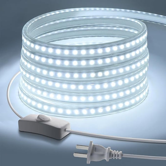 White LED Strip Lights Waterproof, AC 110V, 1800LEDs, 6500k Outdoor LED Rope Light 15M/49.2ft for Garden, Patio, Indoor Outdoor Decoration