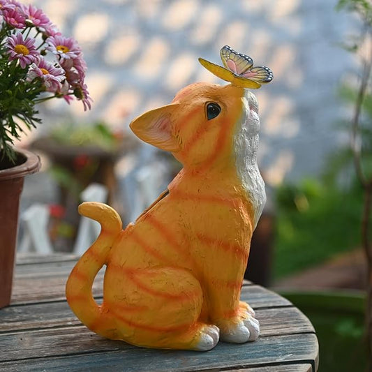 Cat Garden Figurines Outdoor Decor Solar Statue with LED Lights for Patio Lawn Yard Art Decoration Housewarming Garden Gift