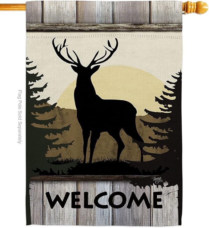 Welcome Deer House Flag Animals Wildlife Outdoor Bear Wolf Pet Nature Farm Animal Creature Small Decorative Gift Yard Banner Made In USA 28 X 40