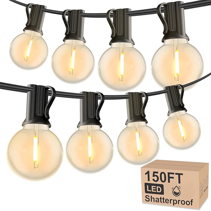 RTTY Outdoor String Lights 150 FT Globe LED Patio Lights with G40 Plastic Bulbs,Waterproof Shatterproof Dimmable Connectable Hanging for Backyard Porch Balcony Party Cafe Deck Decor