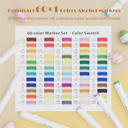 61 Alcohol Markers,With Bleeding-Proof Drawing Mat,Dual Tips Art Markers for Coloring,Sketching,Card Making and DIY Patinting- Perfect for Adults and Kids -Refillable