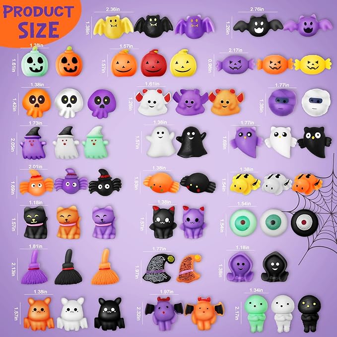 60PCS Halloween Squishy Toys for Kids, Halloween Party Favor for Kids, Halloween Classies Character Squishy Toys, Mochi Toys for Trick or Treat, Classroom Rewards, Goodie Bags