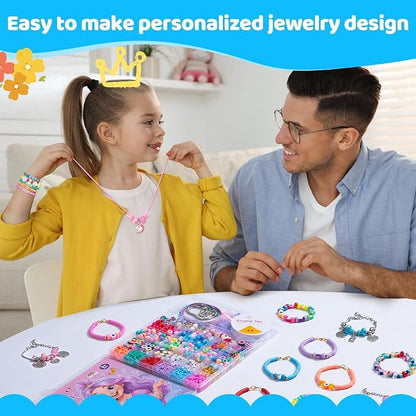 Girls Charm Bracelet Making Kit - 1400+ Pcs Jewelry Making Kit for Kids with Charm-Style Beads, Unicorn Mermaid DIY Bracelets & Necklaces, Birthday Christmas Gifts for Girls Ages 6 7 8 9 10 11 12