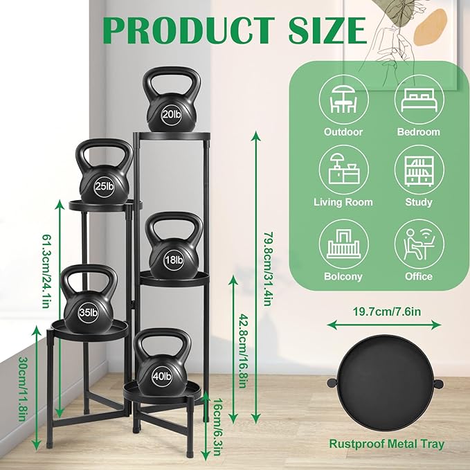Plant Stand Indoor Outdoor,5 Tier Foldable Corner Tall Plant Shelf for Multiple Plants,Black Metal Tiered Plant Stand Sturdy and More Balanced,for Garden Patio Lawn Balcony