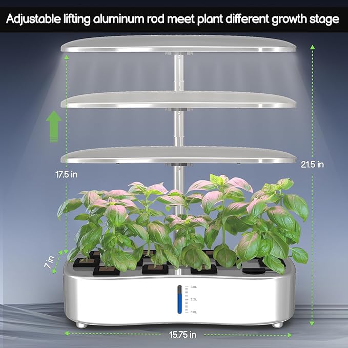 Hydroponics Growing System Kit 12Pods, Birthday Gifts for Mom Women, Herb Garden Indoor with LED Grow Light for Home, Adjustable Height Up to 17", 12Pods,Auto-Timer (White)