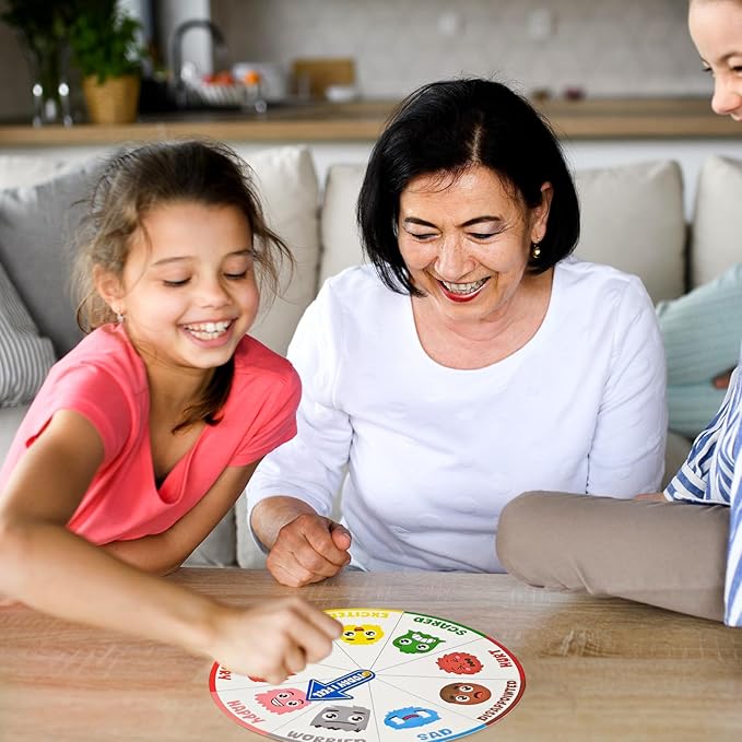 Cinrobiye 24 Set Social Emotional Learning Activities Skills Explore Emotions Wheel with Faces Emotion Matching Cards Feelings Wheel for Preschool Counseling Office Must Haves Therapy Game (Wheel)