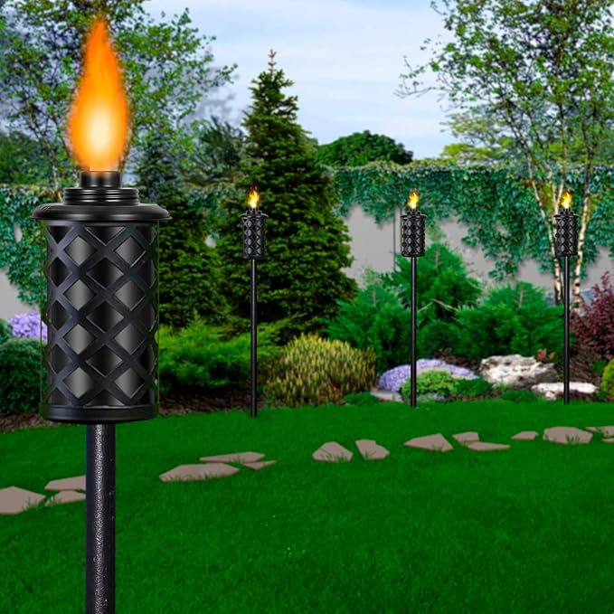 Nonley 8 Pack Torch Canisters 12 oz. Outdoor Torch Replacement Canister Bamboo Torches Refill Canister with Wicks and Covers, Decorative Lighting Torches for Lawn Patio Backyard, DIY Garden Decor