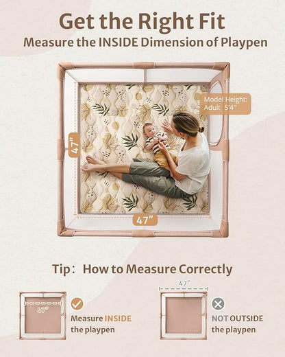 Blissful Diary Baby Play Mat, 47x47 Infant Play Mat for Playpen, Thicken Foam Cushioned Baby Mat for Floor, Non-Slip Kids Play Mat, Washable Baby Playmat for Babies,Toddlers, Earth Tones Design