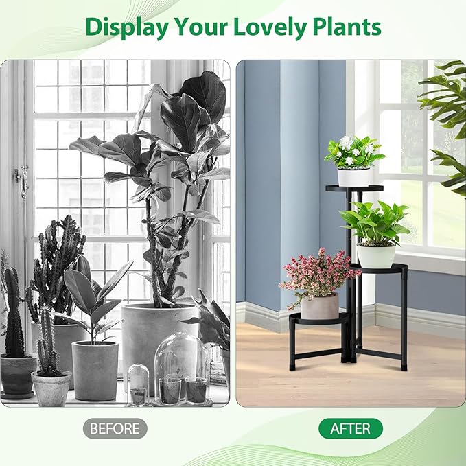Metal Plant Stand Shelf Rack Indoor Outdoor Multiple Black 3 Tier Tall Corner Flower Pot Holder Stands Tiered Wrought Iron Planter Shelves for Patio Living Room Balcony Office (3 tier)