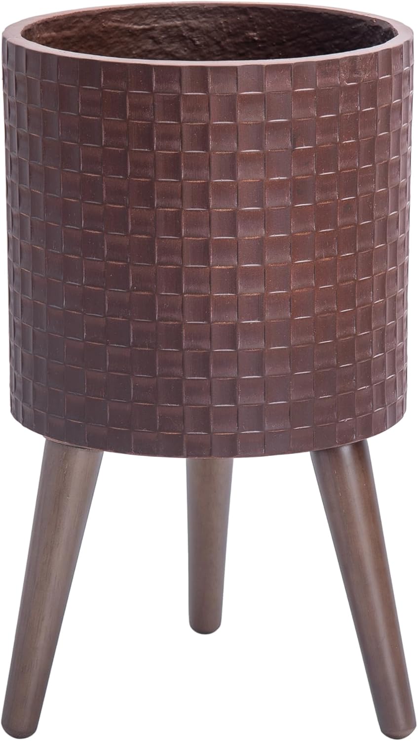 D'vine Dev 10 Inch Modern Geometric Tile Patterned Sleek Planter Pot with Stand, Indoor Outdoor Decorative Plant Holder, Espresso, 88-Z-B-6