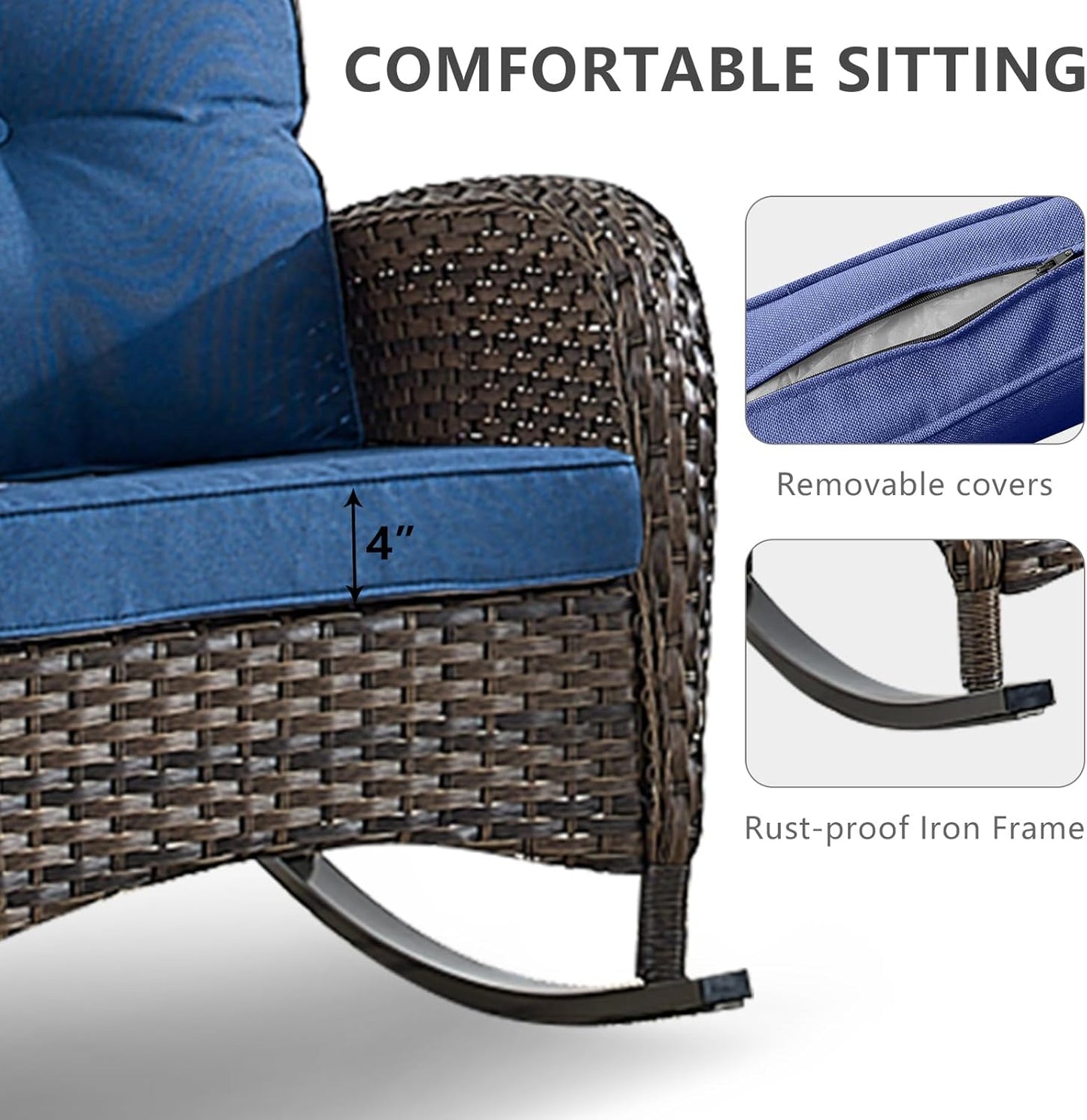 HUMMUH 5-Piece Outdoor Patio Furniture PE Wicker Patio Conversation Set,All-Weather Outdoor Rocking Chairs with Patio Couch Tables for Backyard,Poolside,Deck