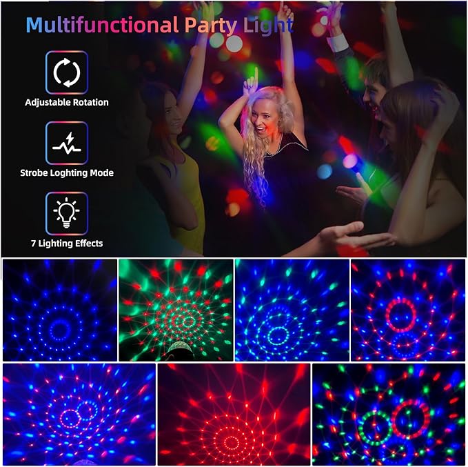 DJ Disco Ball, Party Lights Sound Activated with Remote, Strobe Light for Home Room Dance Birthday Party Supplies, Stage Lamp for New Years Birthday Halloween Christmas Decorations