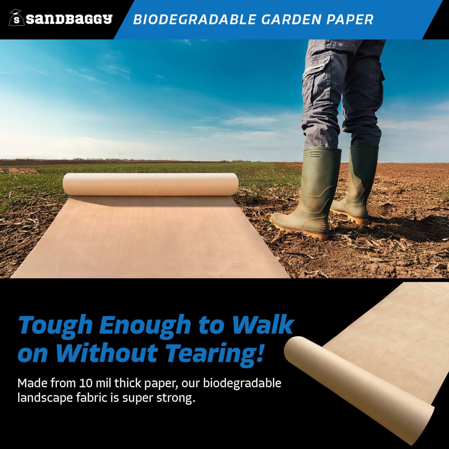 Sandbaggy Biodegradable Landscape Fabric - Garden Paper for Weeds - Paper Mulch Rolls - Made in America (5 ft x 475 ft, 1)