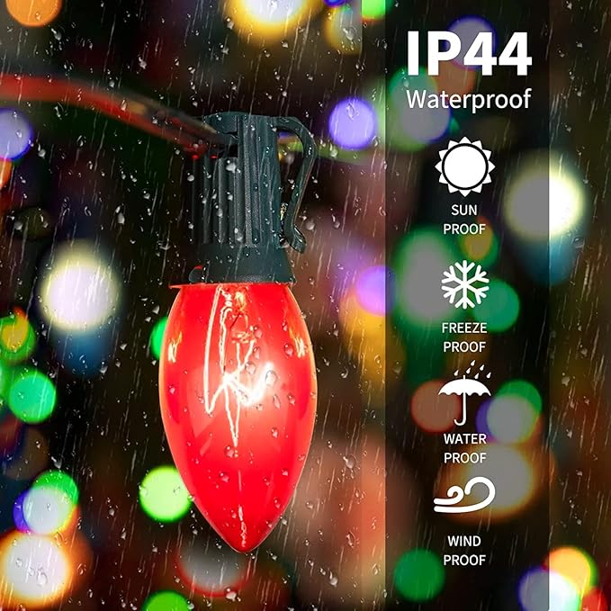 25 FT C9 Clear Multicolor Christmas String Light Outddor,Vintage C9 Christmas Lights with 26 Edison Bulbs(1 Spare), C9/ E17 Base,Multicolor Lights for Christmas Party Backyard Wedding Decor