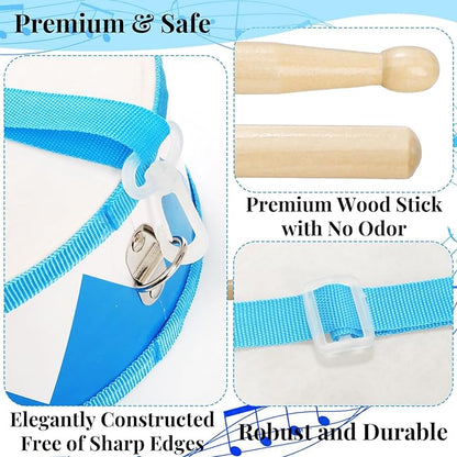 Kids Drum Set, 8 Inch Wooden Drum Toys with an Adjustable Strap, 2 Drumsticks, Educational Musical Sensory Percussion Musical Instrument Toy for Toddlers Kids Baby