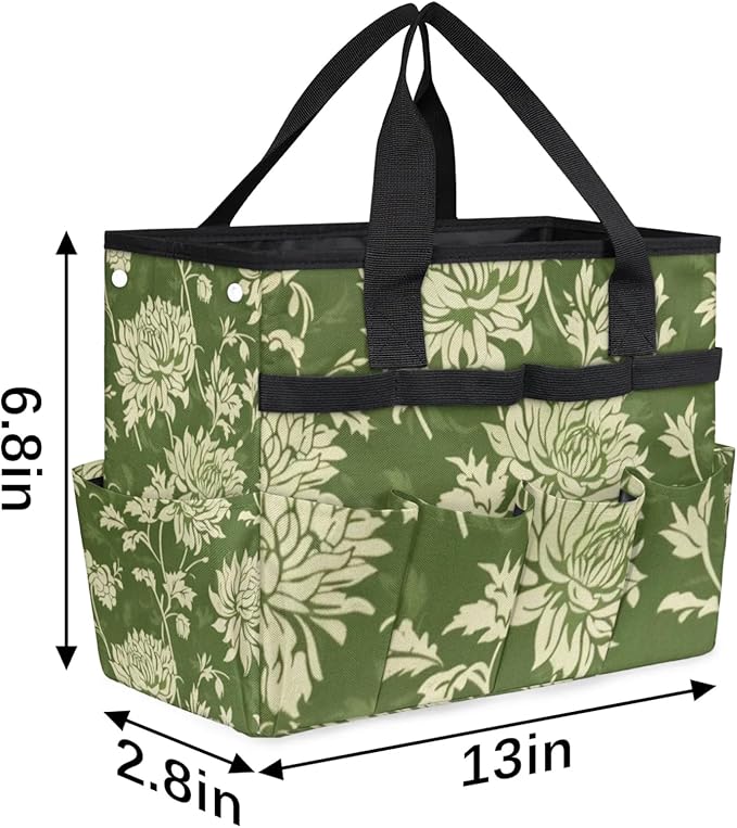 Spring Leaves Gardening Tool Bag,Heavy Duty Garden Tote Bag,Portable Oxford Gardening Storage Basket Organizer Handbag with Pockets Handle,Hand Tools Gifts for Outdoor Garden Lawn Yard