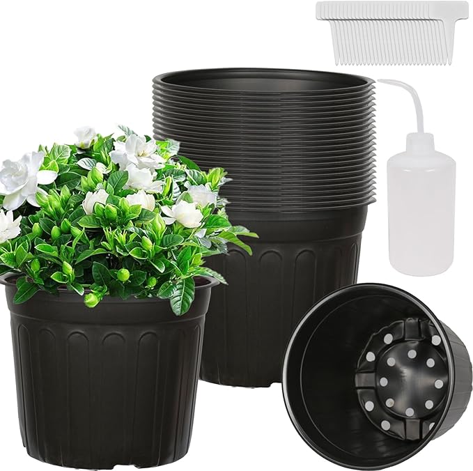 24-Pack 3 Gallon Flexible Plastic Plant Pots with 30Pcs Plant Labels,Thickened Soft Seed Starting Container for Indoor Outdoor Plants, Seedlings, Vegetables, Succulents and Cuttings