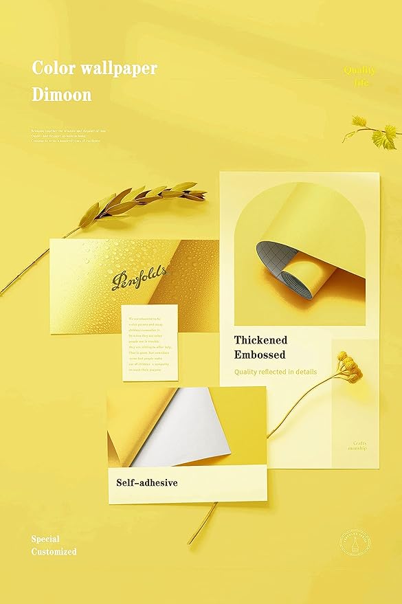 Dimoon 118''x17.7'' Yellow Peel and Stick Wallpaper Contact Paper Modern Self Adhesive Wall Paper Removable Renter Friendly Textured Solid Color Shelf Cabinet Vinyl Roll (118''x17.7'',Yellow)
