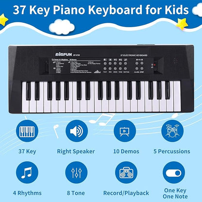 Kids Piano Keyboard, 37 Keys Portable Music Keyboard Early Learning Educational Electronic Music Piano Instrument Toys for 3 4 5 6 Year Old Boys and Girls (Black)
