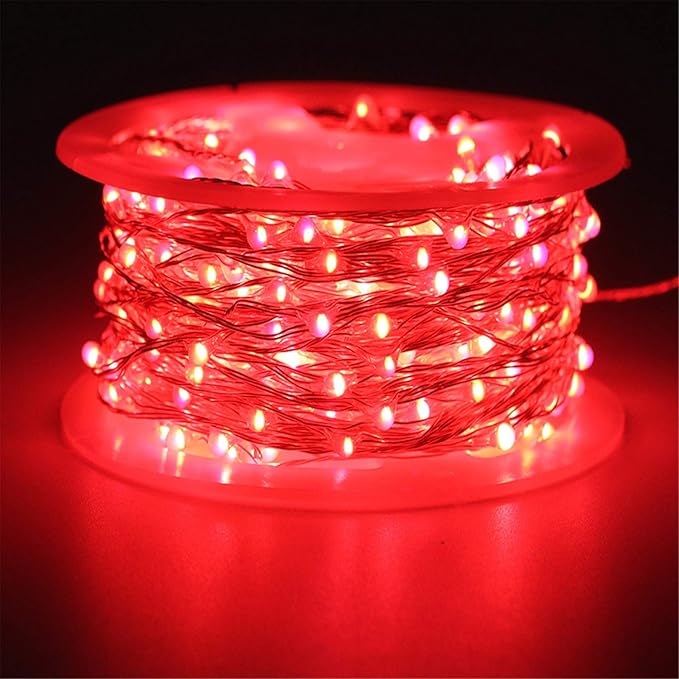 RUICHEN Red Dimmable Fairy Lights Plug in, Super Long 165 Ft 500 LED Twinkle String Lights with Remote, Waterproof Silver Wire Firefly Lights for Christmas Wedding Party Bedroom Patio Garden