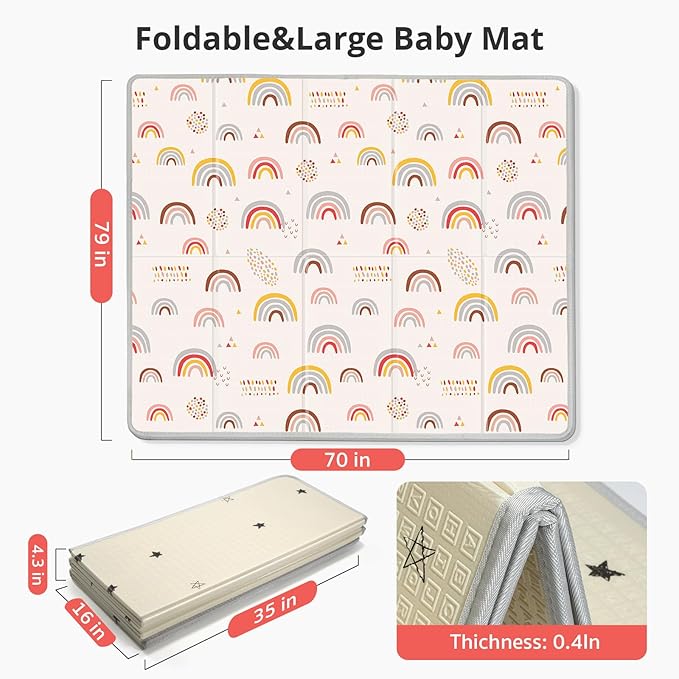 XL Baby Play Mat, 79" X 71" Extra Large Play Mat, Baby Mats for Floor, Waterproof, Anti-Slip Baby Crawling Mat, Soft Foam Mat for Babies and Toddlers, Reversible & Portable Rainbow and Star Pattern
