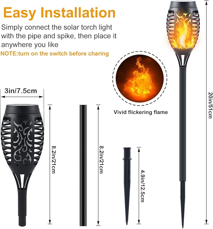 12LED Mini Solar Tiki Torches with Flickering Flame - Waterproof Outdoor Torch Lights with Auto On/Off, Super Bright Landscape Lighting for Yard, Garden, Patio & Pathway Decor (Set of 16)