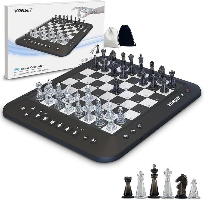 P6 Electronic Chess Board Chess Computer Talking Smart Chess Board Magnetic Electronic Chess Set with LED for Kids & Adults