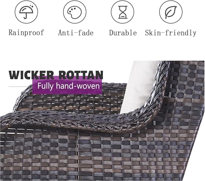 5 Piece Outdoor Patio Furniture Set - Wicker Furniture Patio Conversation Set, Outdoor Swivel Rocker Chairs with Loveseat Sofa and 2 Ottomans for Small Space, Beige Cushion