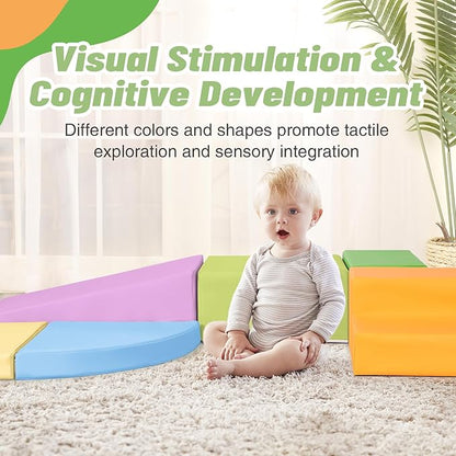 6-Piece Foam Climbing Blocks for Toddlers: Baby Foam Climbing Gym PU Leather Colorful Indoor Toy Building Blocks