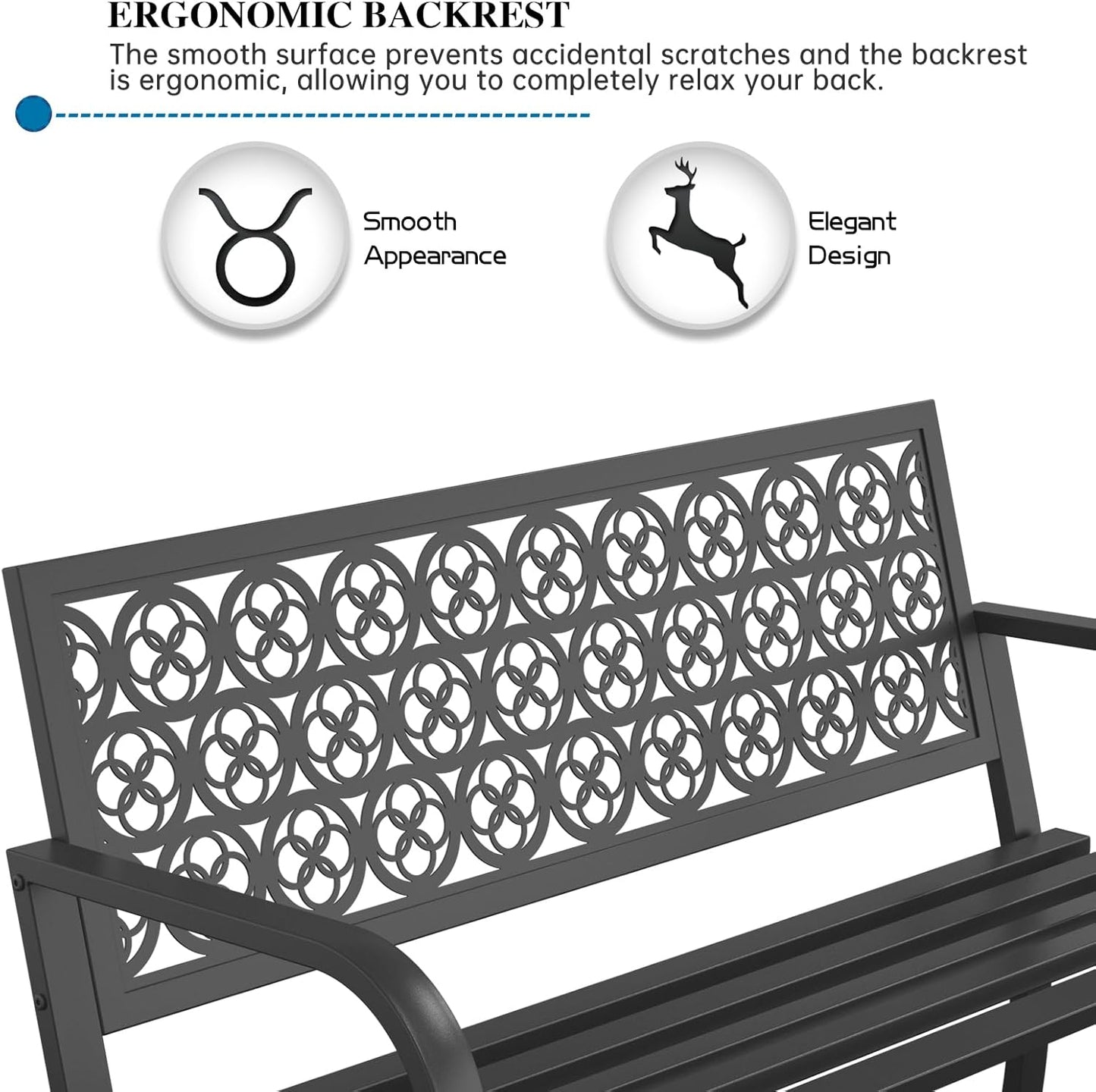 Outdoor Garden Bench Cast Iron Steel Outdoor Bench Clearance Weatherproof Metal Park Bench for Porch, Yard, Lawn, Deck (Four-Leaf Clover)