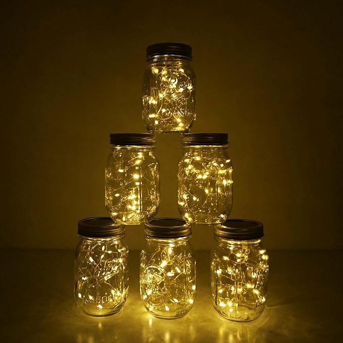 Decorman Solar Mason Jar Lights, 10 Pack 30 LED Fairy Star Firefly String Lids Lights with 10 Hangers for Patio Yard Garden Party Wedding Christmas Decoration(Jars Not Included) (10 Pack, Warm White)