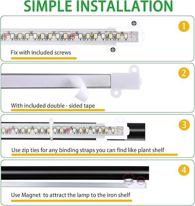 Four Strip Growing Lamp for Indoor Plants, Red & 3000K & 6000K Full Spectrum LED Grow Light Strips with Auto ON/Off 3/9/12H Timer,10 Dimmable Levels for Green House Succulent (13 in)