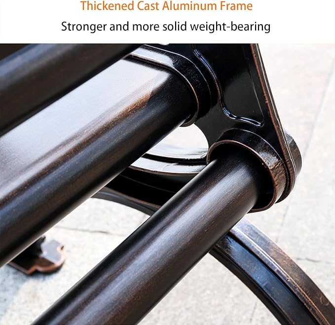 Outdoor Bench Chair Cast Aluminum Garden Bench Patio Bench All-Weather Park Bench for Backyard Porch Lawn (150cm Armless Park Bench)