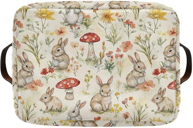 Easter Mushroom Rabbit Rectangular Storage Basket Organizer Bin Shelf Baskets For Clothes Gifts For Home Office Dorm