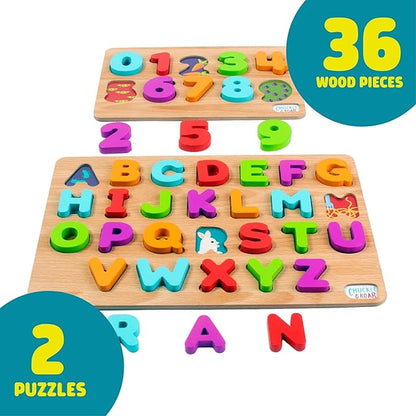 Chuckle & Roar Wooden Puzzle ABC and 123 Theme 2 Pack