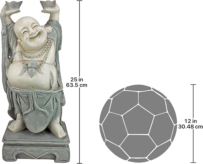 Design Toscano Jolly Hotei Laughing Man Asian Decor Indoor/Outdoor Garden Statue, 26 inches tall, Cast Stone Resin, Two Tone Stone Finish