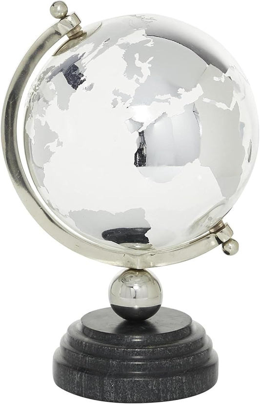 Deco 79 Marble Globe with Marble Base and Tiered Base, 8" x 8" x 13", Silver