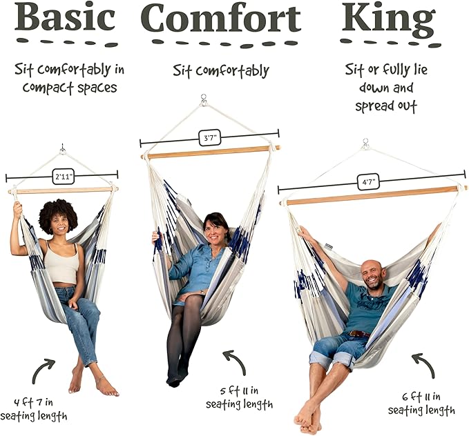 LA SIESTA® - Medium Basic Domingo Hammock Swing Chair & CasaMount - Weather & Tear Resistant Hanging Chair - Outdoor Indoor Hammock Chair w/Suspension Kit for Walls Ceilings Square Beams - Sea Salt